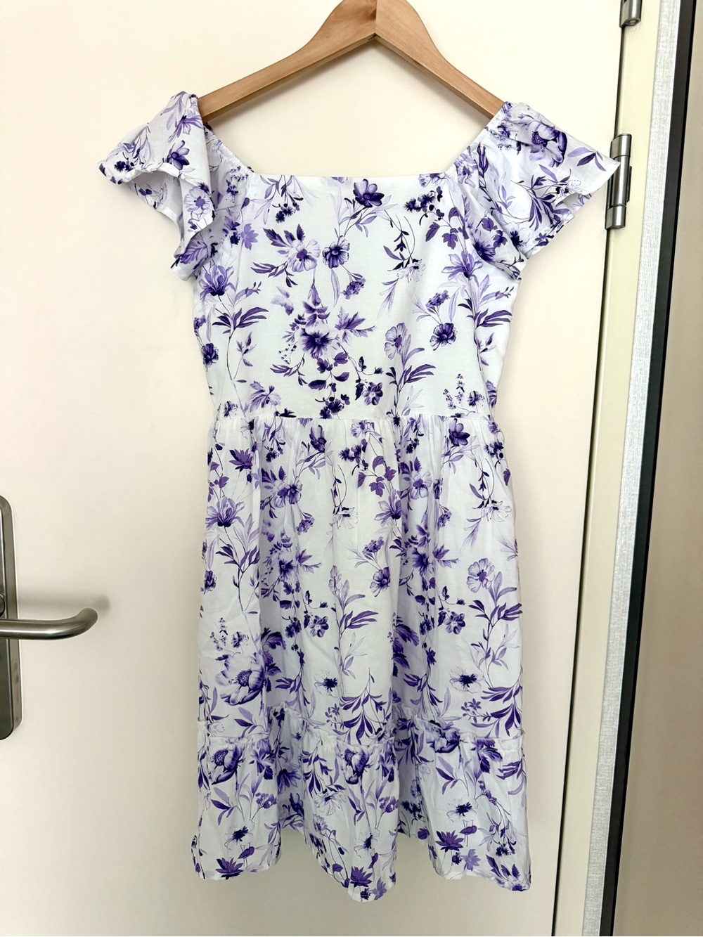 NWOT Gap girls White & Purple Floral Off-Shoulder Sundress, XL.
